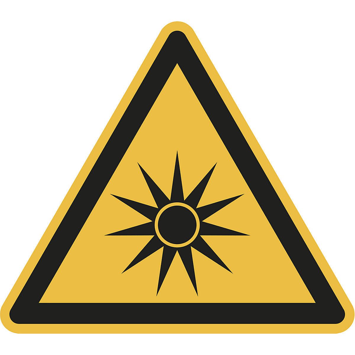 Warnkennzeichen, Warnung vor optischer Strahlung, VE 10 Stk, Folie, Schenkellänge 200 mm