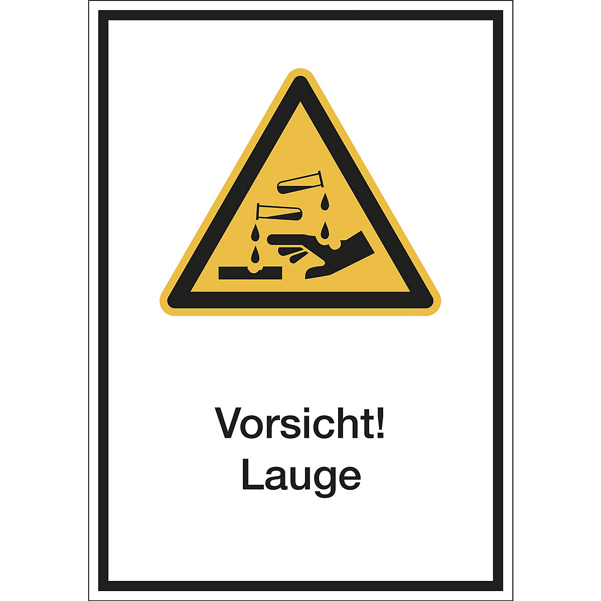 Kombischilder mit Text für Warnkennzeichen, Vorsicht! Lauge, VE 10 Stk, Folie, LxH 210 x 297 mm-1