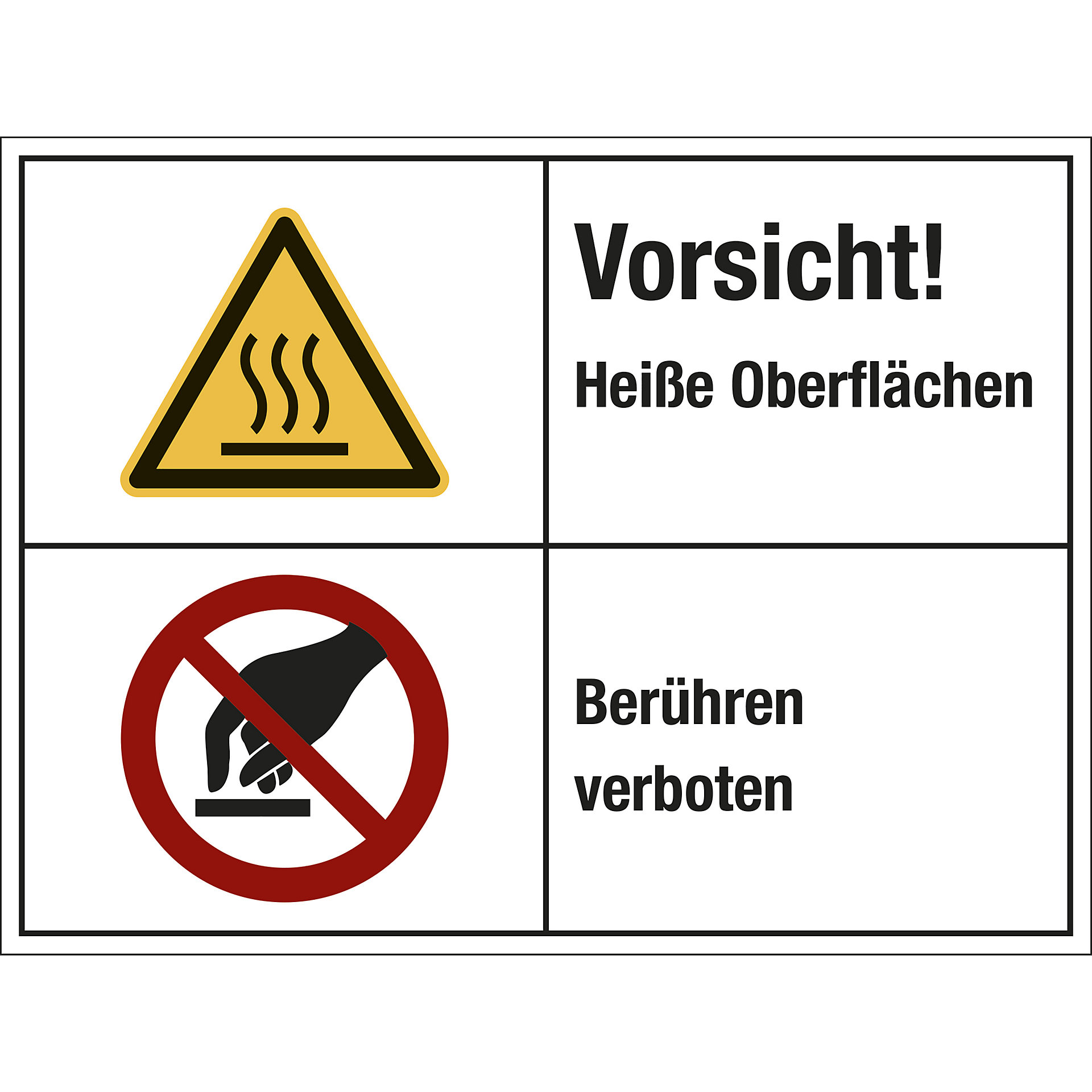 Kombischilder: Vorsicht! Heiße Oberfläche / Berühren verboten, VE 10 ...