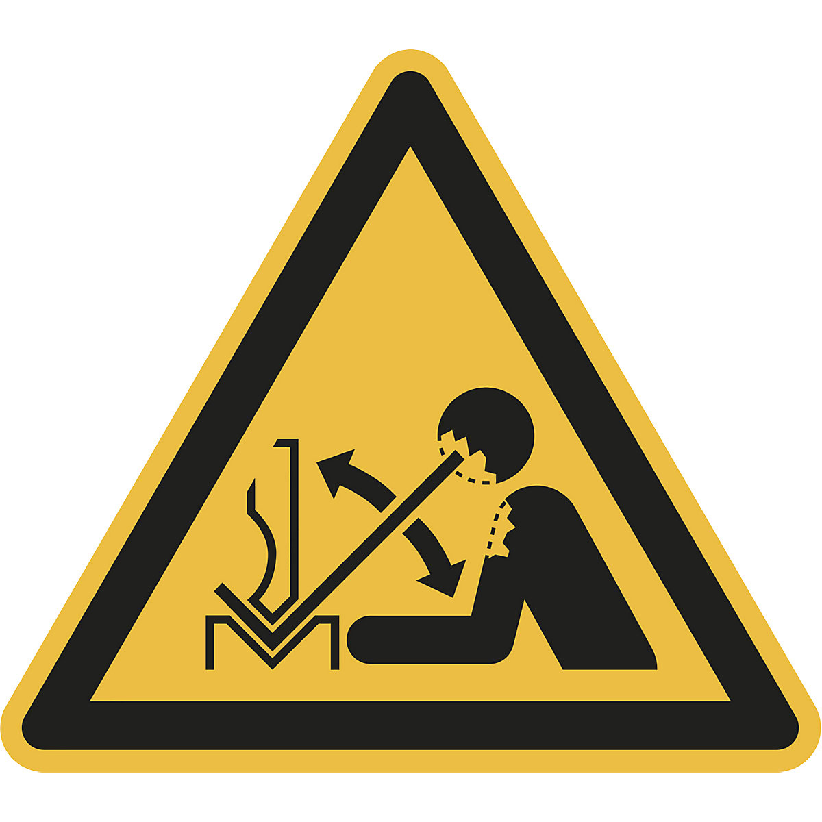 Warnkennzeichen, Warnung vor hochschnellendem Werkstück in einer Presse, VE 10 Stk, Kunststoff, Schenkellänge 200 mm-1