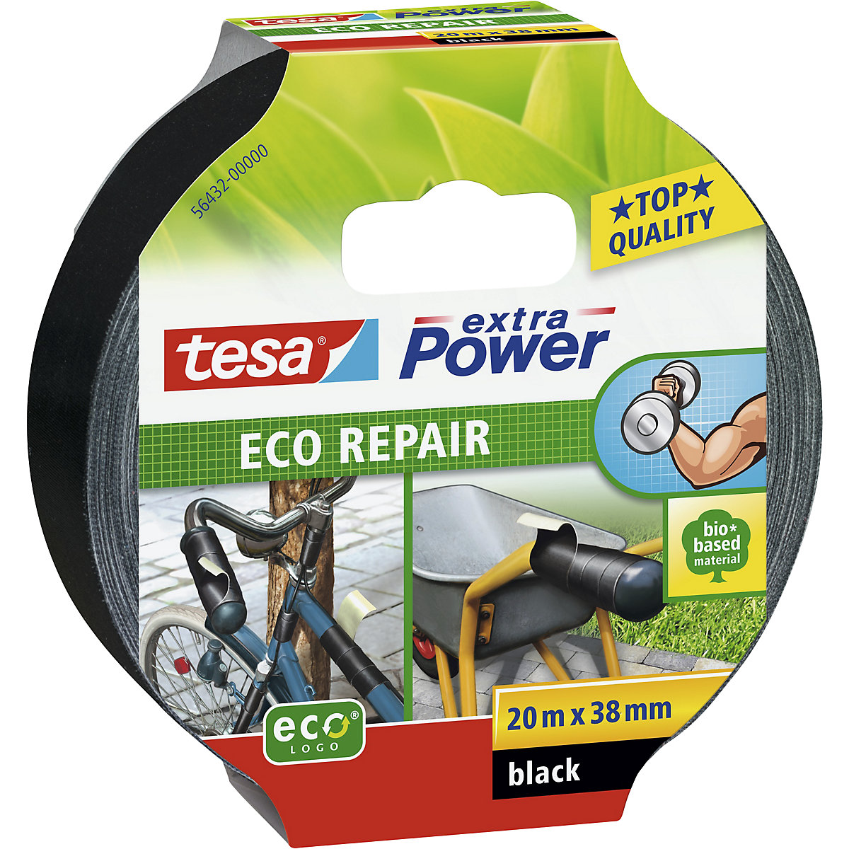 tesa – Bandă din țesătură, extra Power® Eco Repair, amb. 48 role, negru, lățime bandă 38 mm