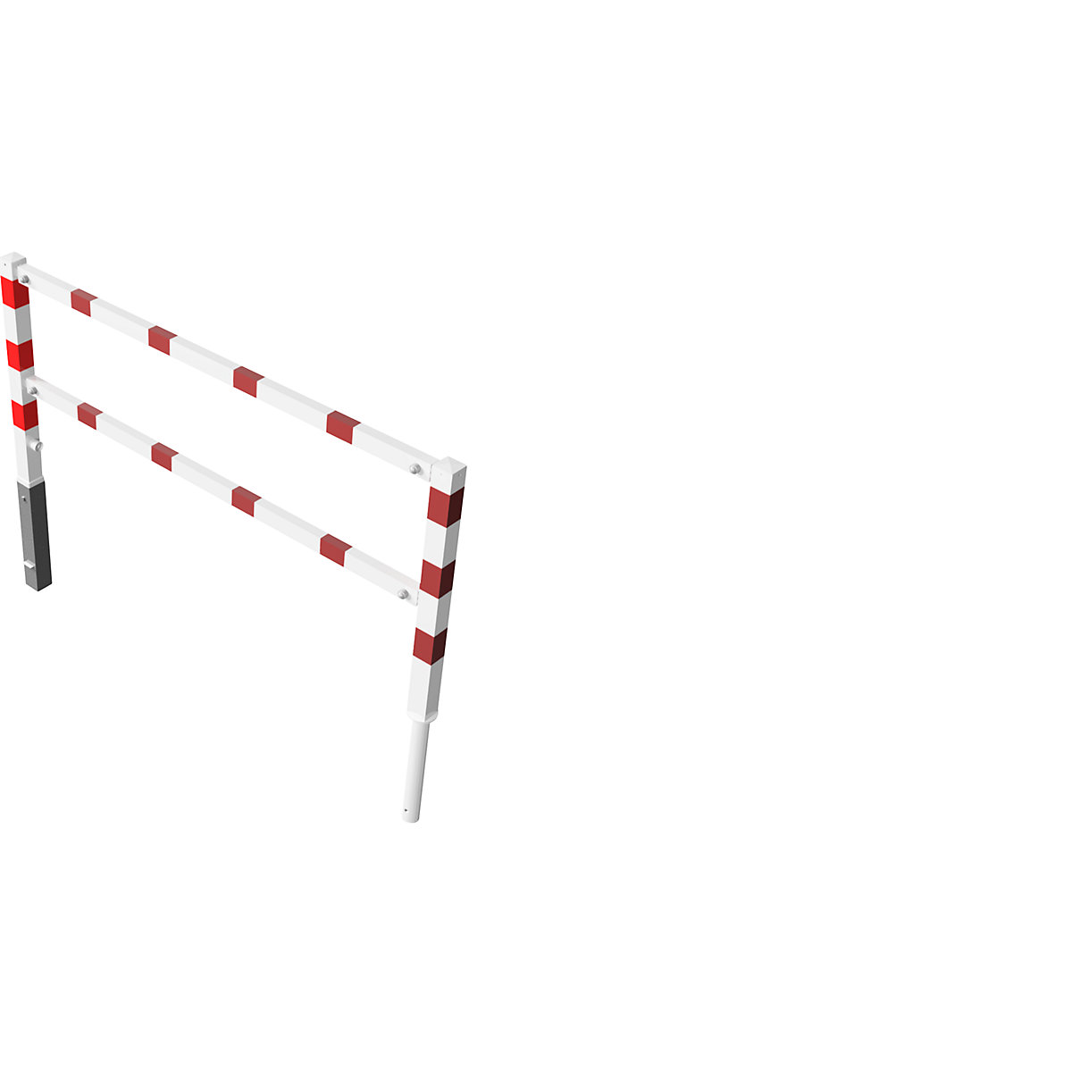 Barrière pivotante, avec barre supérieure et au niveau des genoux, blanc avec bandes réfléchissantes rouges, largeur 2000 mm-4