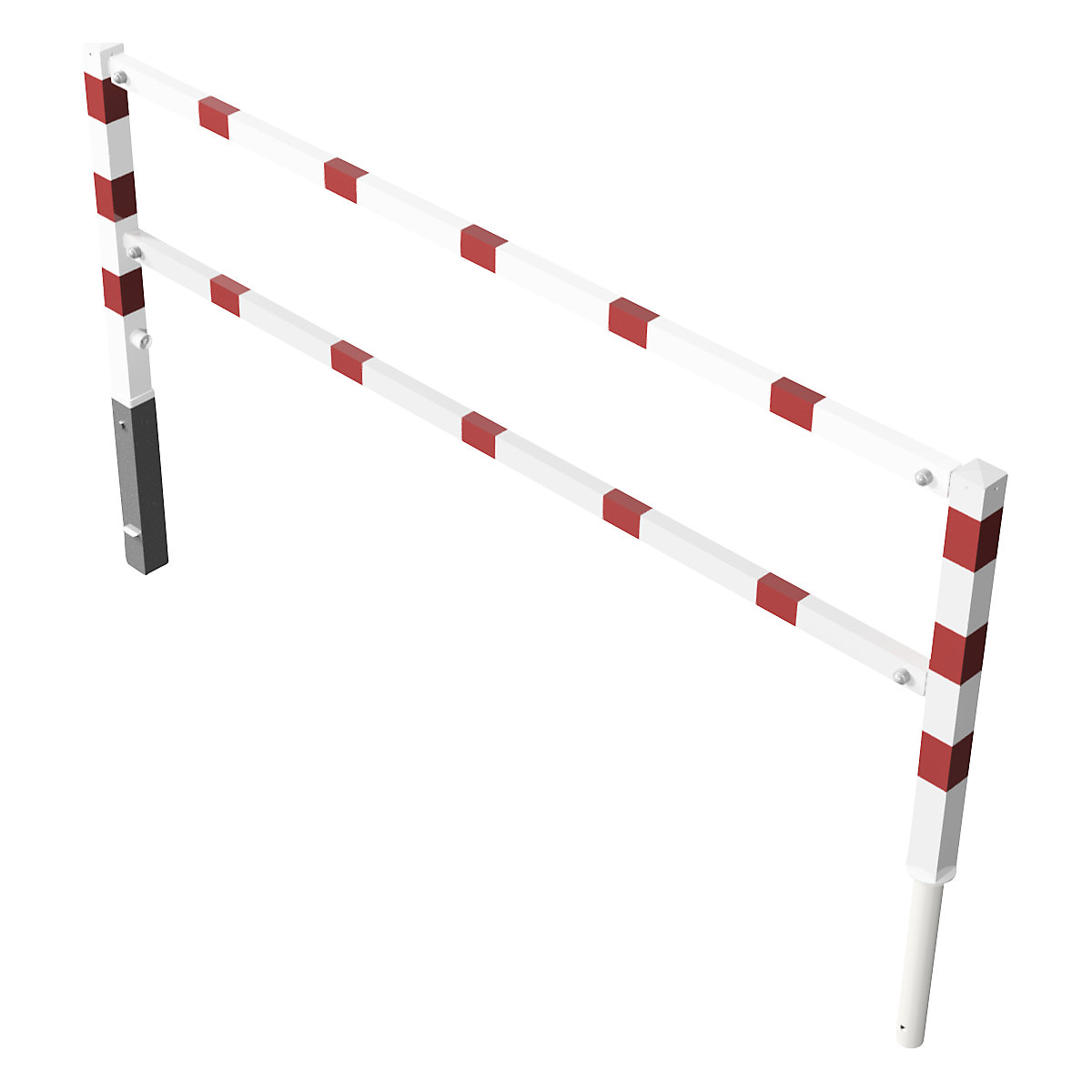 Barrière pivotante, avec barre supérieure et au niveau des genoux, blanc avec bandes réfléchissantes rouges, largeur 2500 mm-5