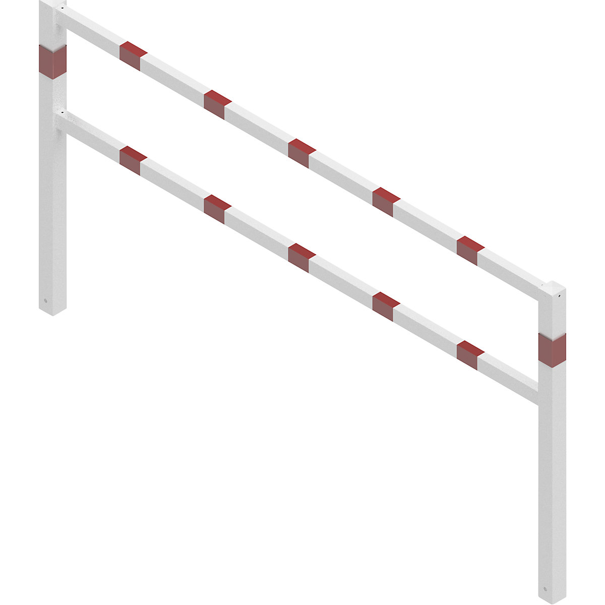 Barrière soudée, avec barre supérieure et au niveau des genoux, blanc avec bandes réfléchissantes rouges, largeur 2500 mm-2
