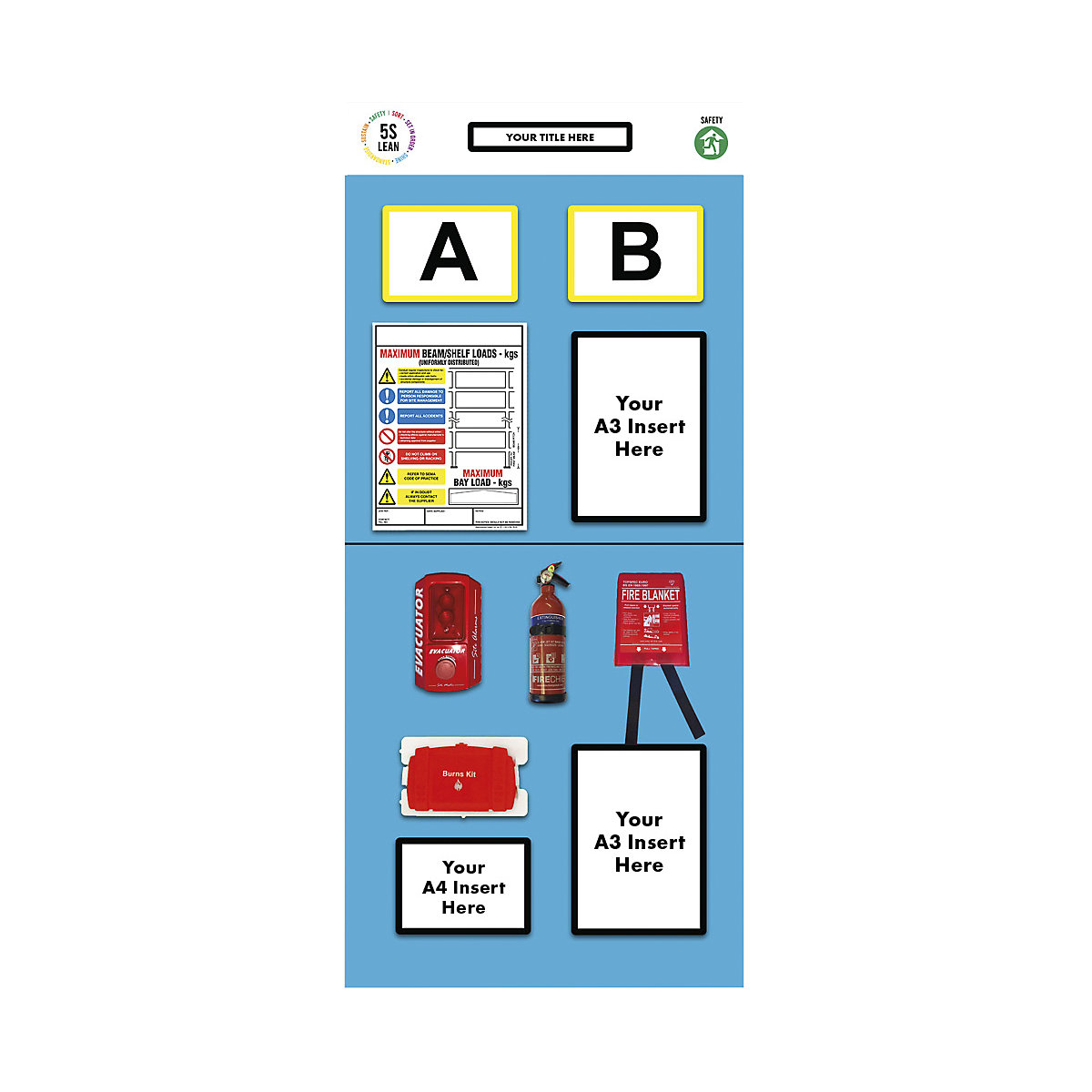 Tableau d'information pour rayonnages, marquage double, protection contre les incendies, h x l 2000 x 900 mm, bleu