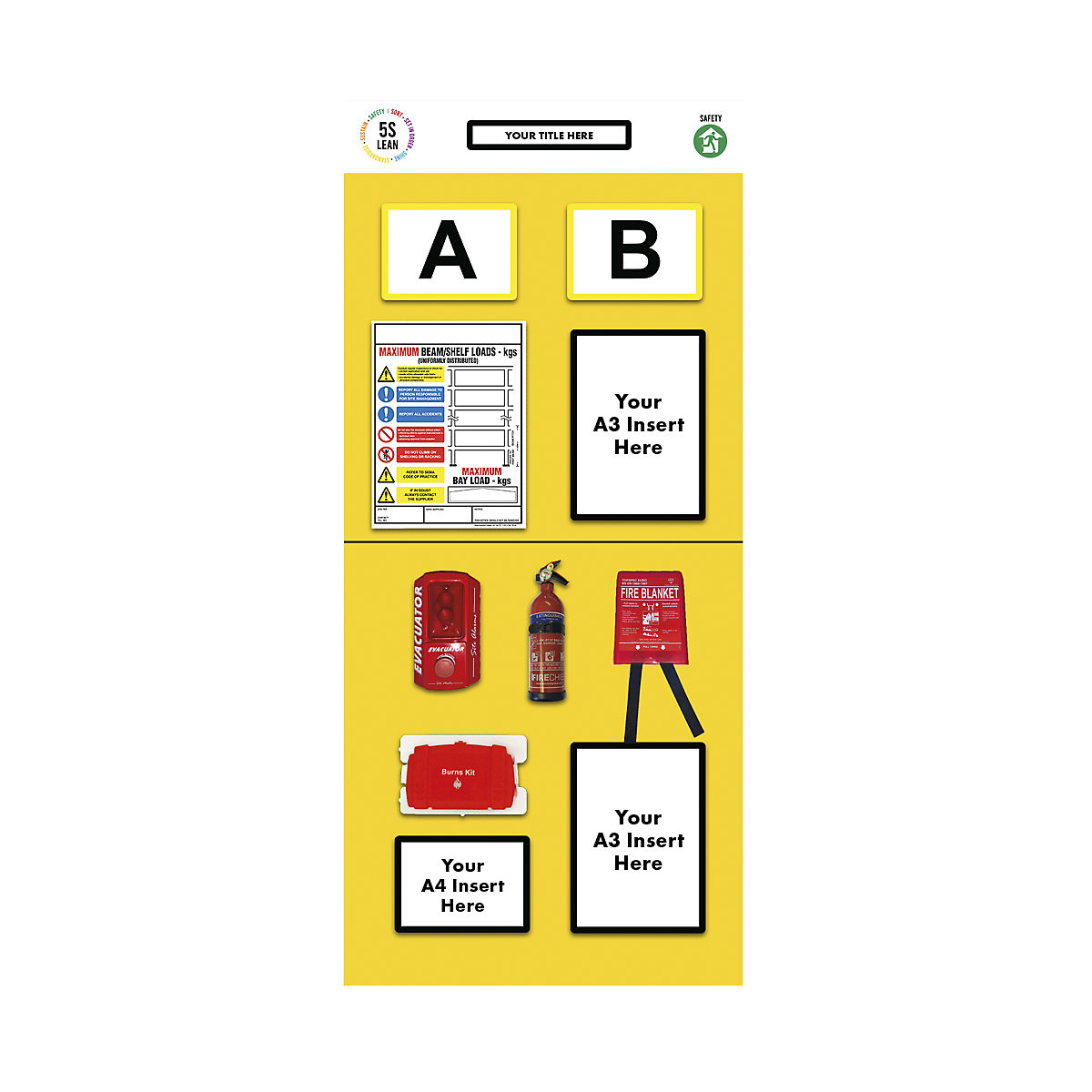 Tableau d'information pour rayonnages, marquage double, protection contre les incendies, h x l 2000 x 900 mm, jaune