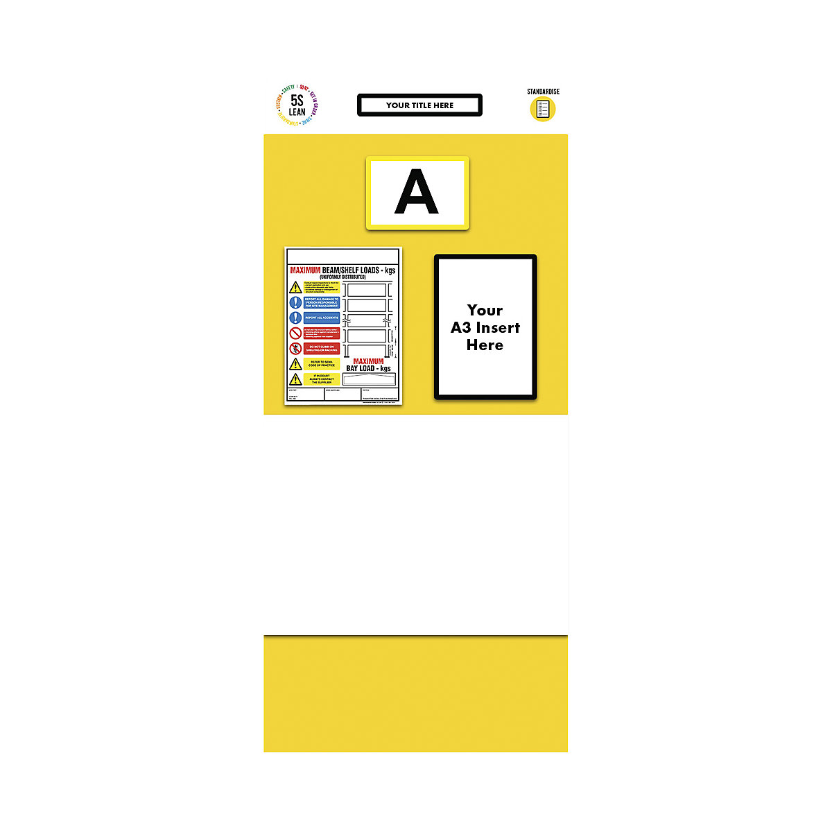 Tableau d'information pour rayonnages, marquage simple, tableau blanc, h x l 2000 x 900 mm, jaune