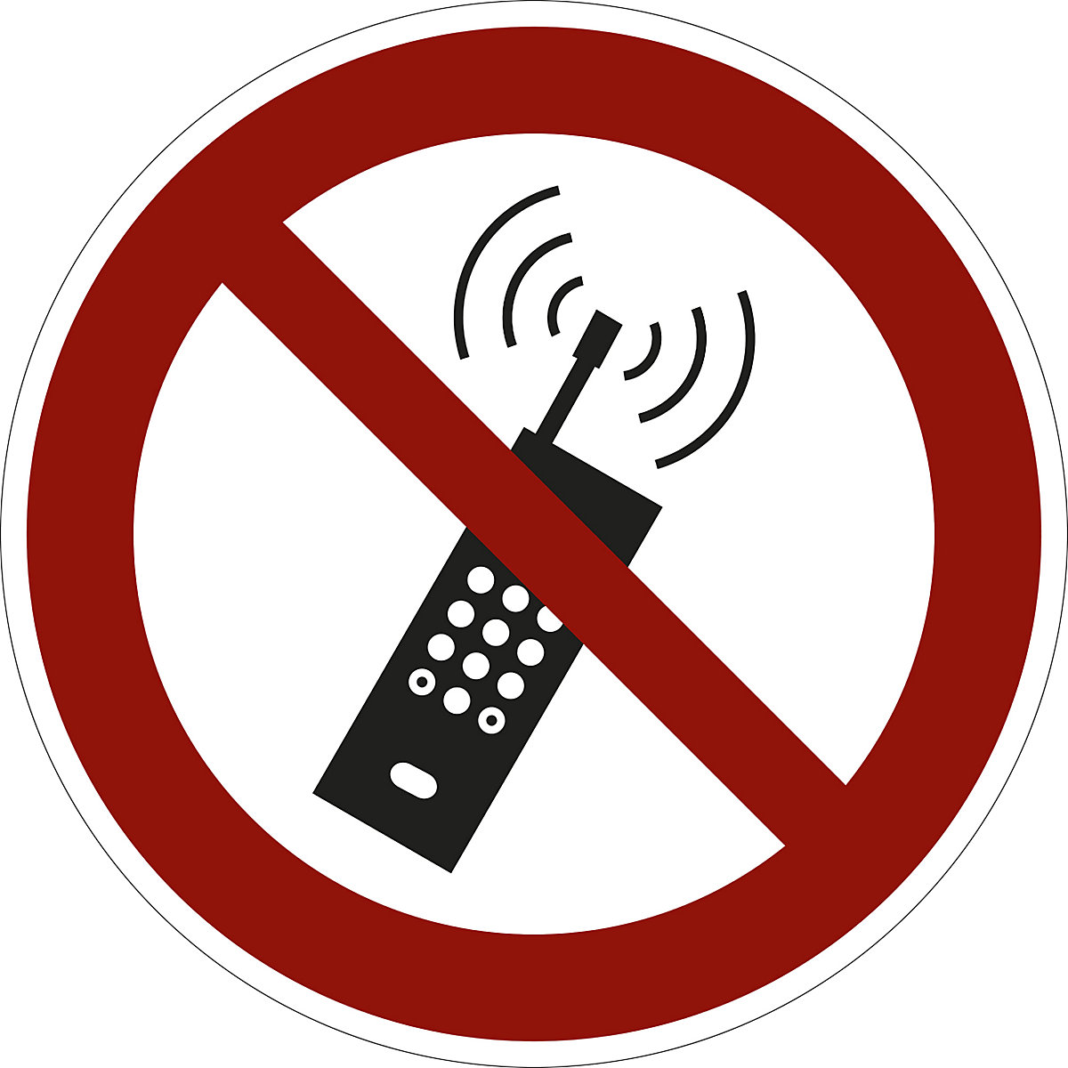 Oznaka za zabranu, zabranjeni uključeni mobilni uređaji, pak. 10 kom., aluminij, Ø 200 mm