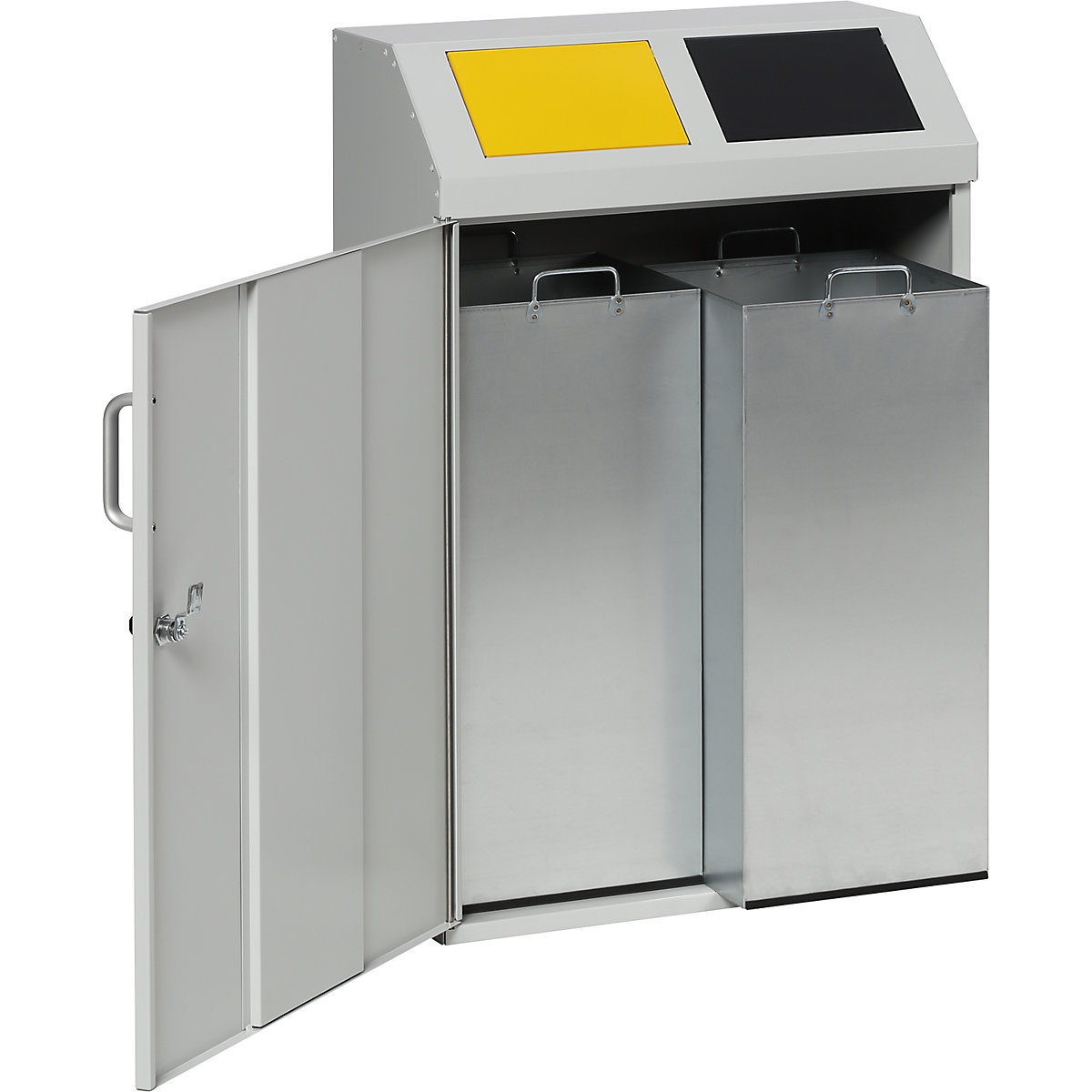 Armário coletor para materiais recicláveis – eurokraft pro, volume 2 x 50 l, cinzento claro RAL 7035-5