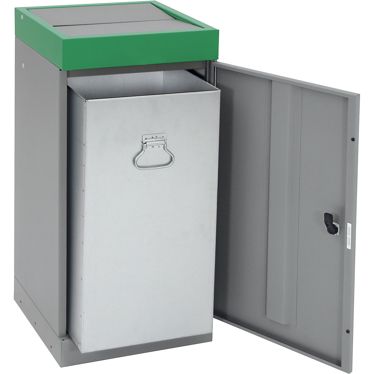 Coletor de materiais recicláveis com porta de batente