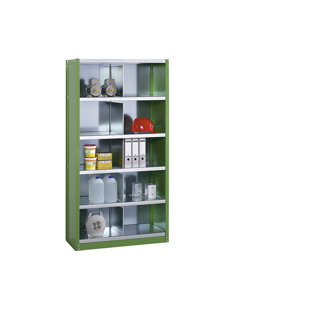 Sistema de estantes de encaixar, altura da estante 1990 mm – eurokraft pro, 10 compartimentos, LxP 1000 x 300 mm, estante adicional, verde reseda RAL 6011-1