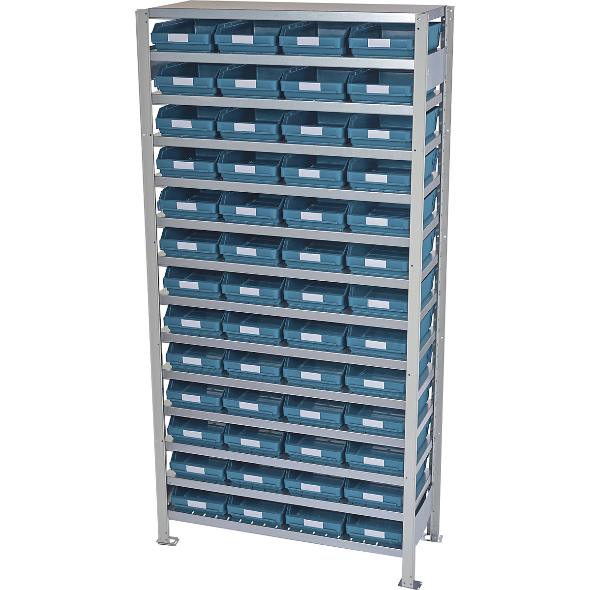 Estante de encaixar com caixas para estante – STEMO, altura da estante 2100 mm, estante básica, profundidade 500 mm, 52 caixas verdes-43
