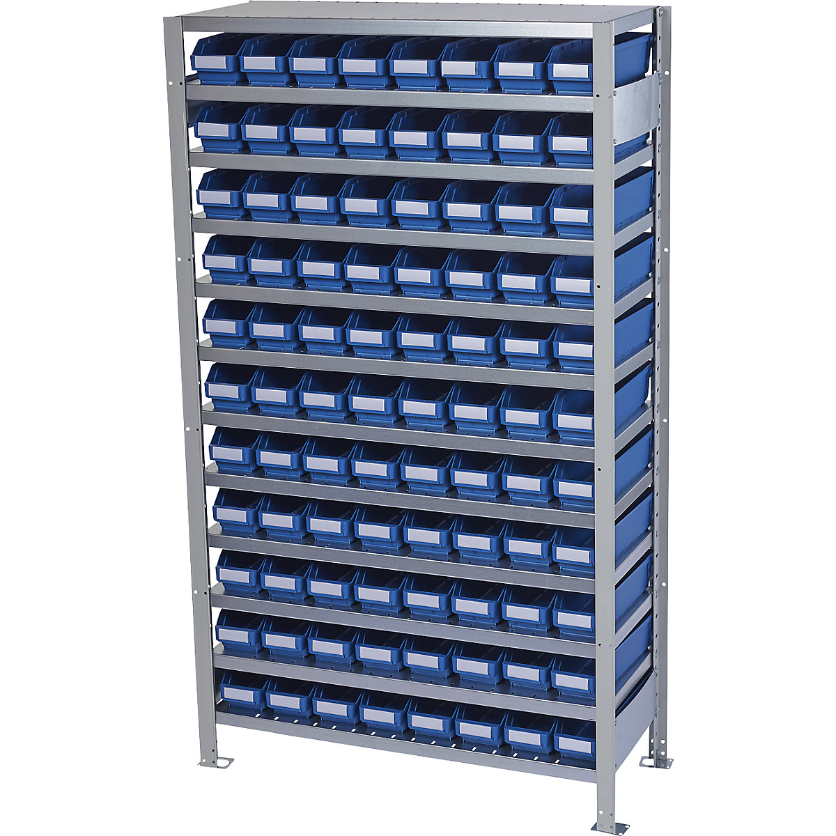 Estante de encaixar com caixas para estante – STEMO, altura da estante 1790 mm, estante básica, profundidade 300 mm, 88 caixas azuis-11