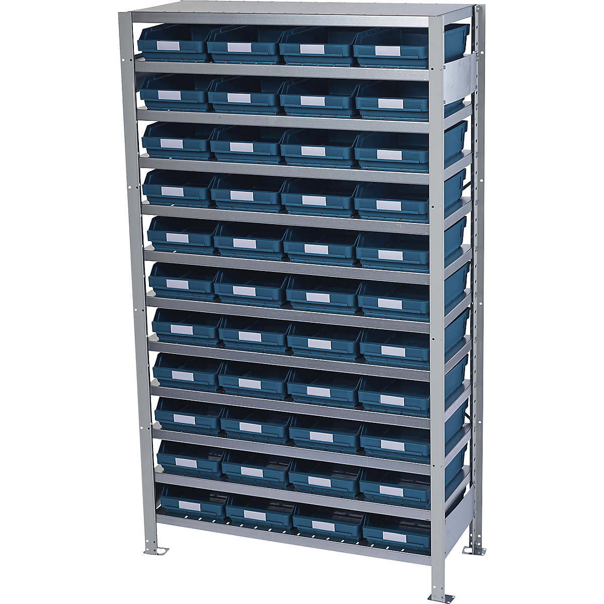 Estante de encaixar com caixas para estante – STEMO, altura da estante 1790 mm, estante básica, profundidade 500 mm, 44 caixas verdes-8