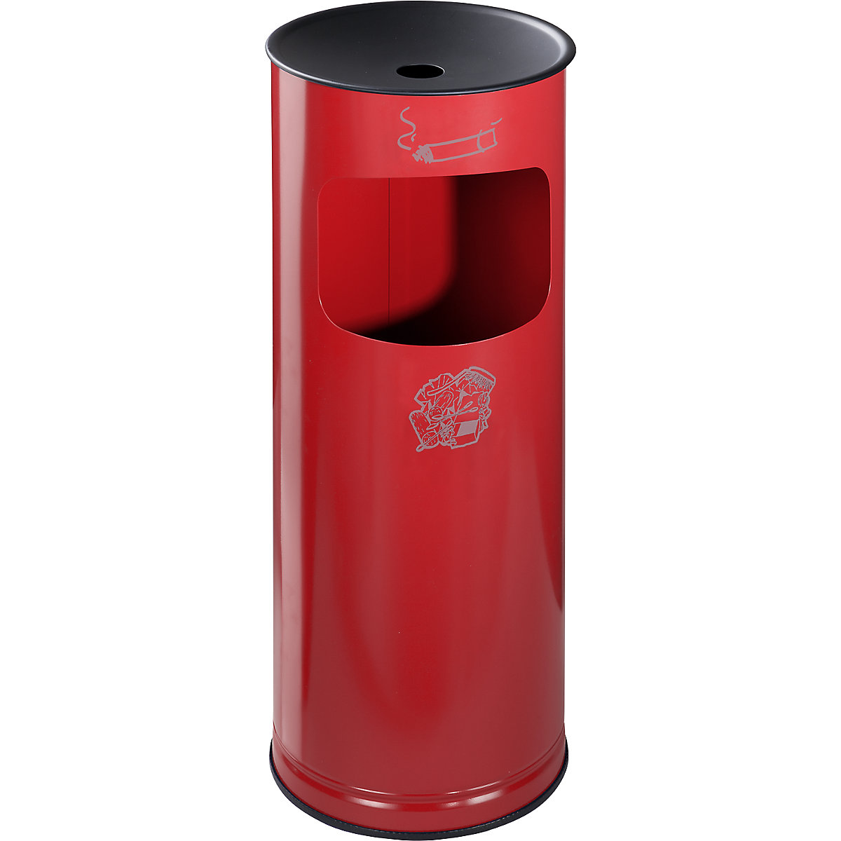 Cenicero combinado de seguridad – VAR, chapa de acero, capacidad 17 l, H x Ø 610 x 250 mm, rojo vivo