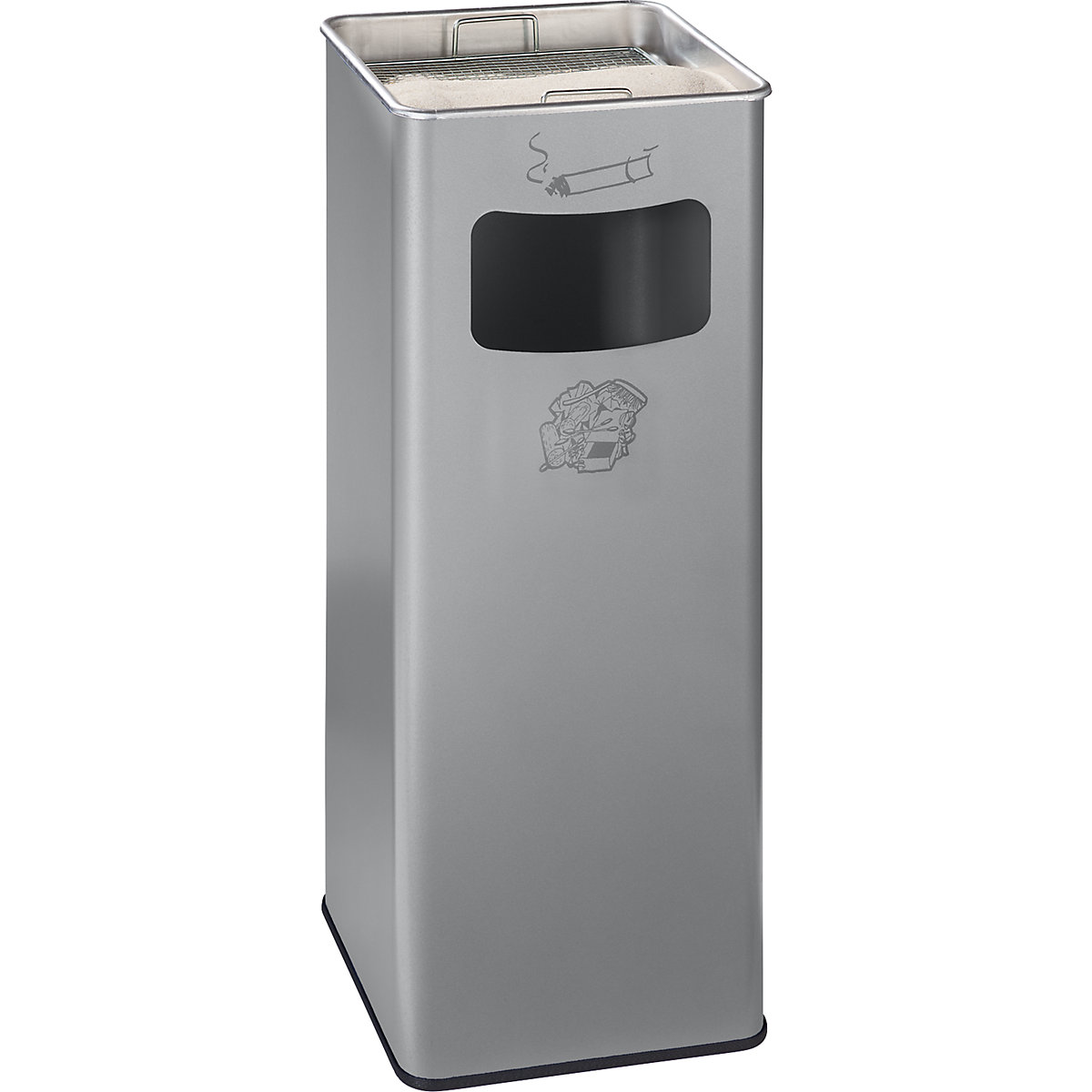 Cenicero combinado – VAR, capacidad 32 l, A x H x P 260 x 665 x 260 mm, acero, plateado
