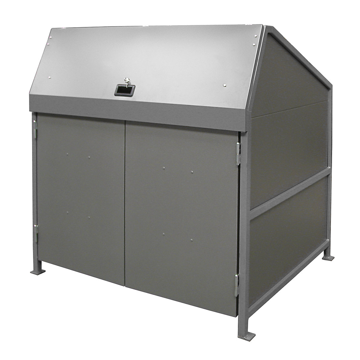 Caseta para contenedores de basura – eurokraft pro, cerrado por los 4 lados, con puertas, construcción de marcos en gris-5