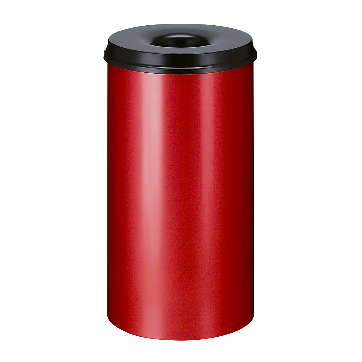 Papelera de seguridad, acero, autoextinguible, capacidad 50 l, H x Ø 625 x 335 mm, cuerpo en rojo / tapa extintora en negro-10