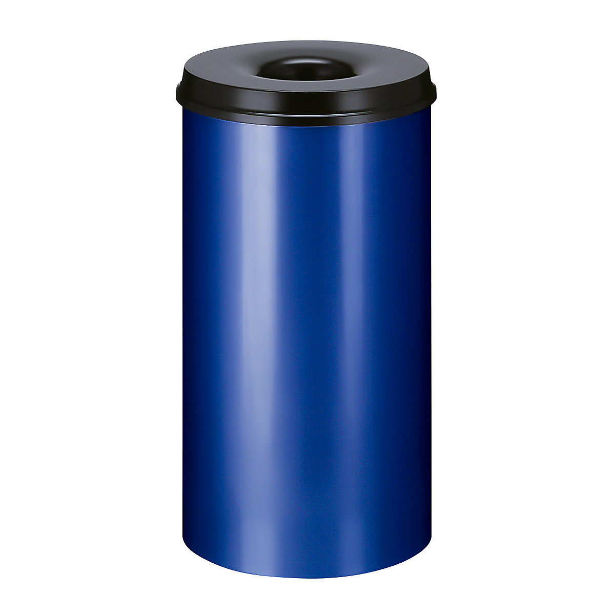 Papelera de seguridad, acero, autoextinguible, capacidad 50 l, H x Ø 625 x 335 mm, cuerpo en azul / tapa extintora en negro-12