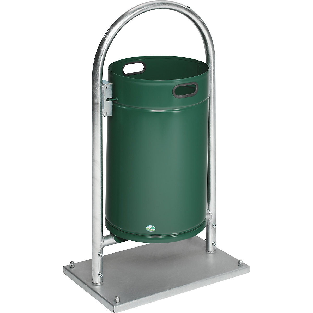Colector de residuos para exteriores, 60 l, acero – VAR, con arco tubular, verde musgo-4