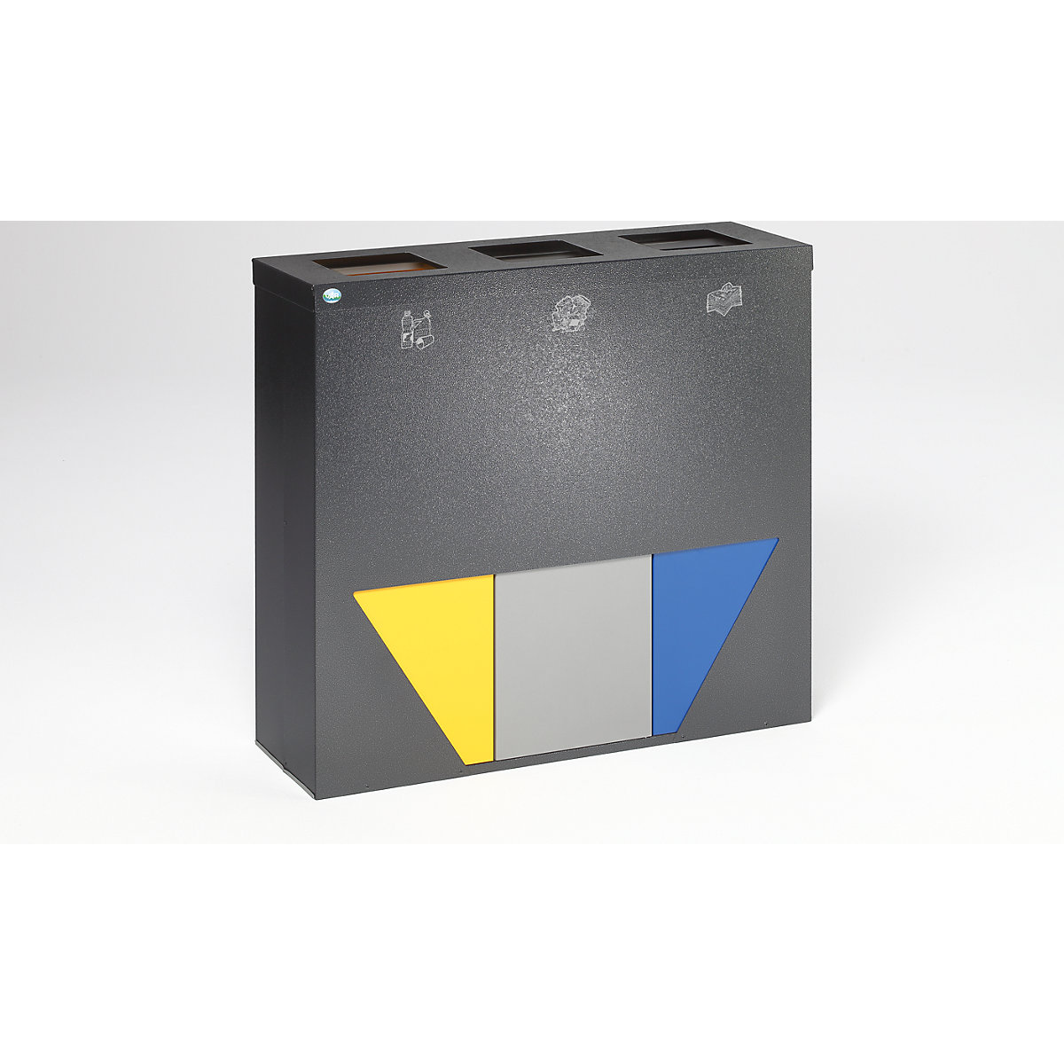 VAR – Estación de separación de materiales TRAPEZ, con pieza superpuesta y anillo de sujeción, color plata vieja con 3 insertos en amarillo / plata / azul