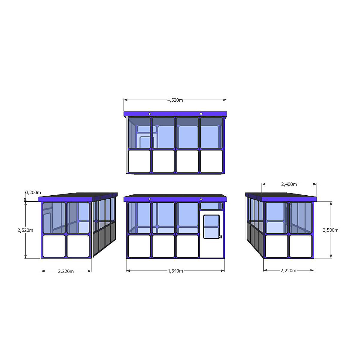 Cabine multiusos, painéis com aspeto de cantos arredondados, para exteriores, CxL 4340 x 2220 mm-4