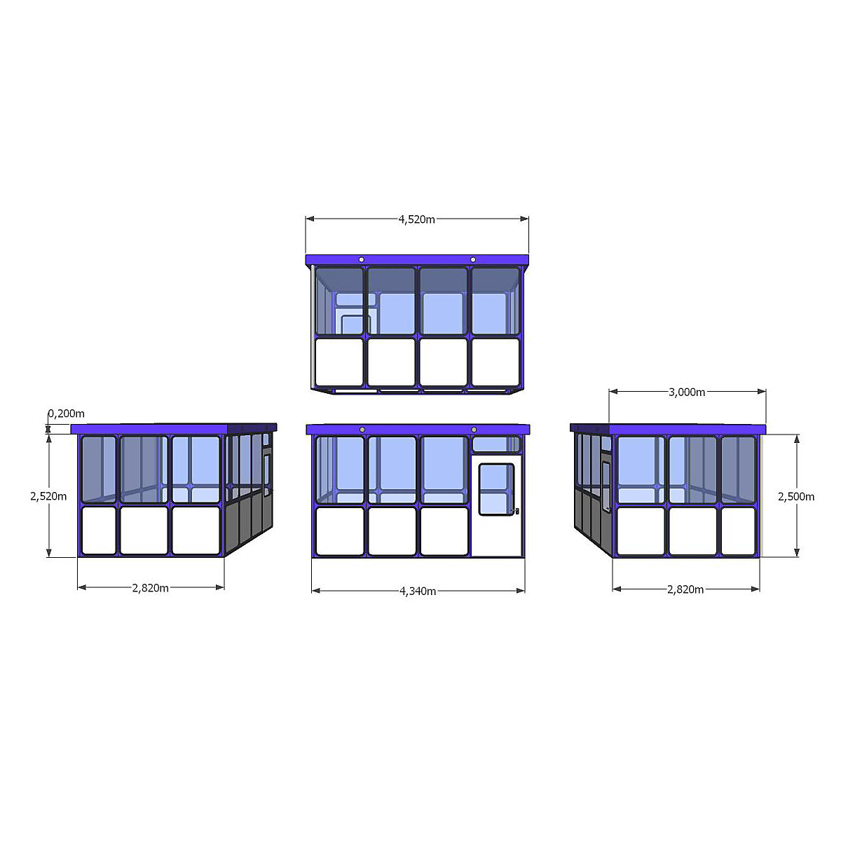 Cabine multiusos, painéis com aspeto de cantos arredondados, para exteriores, CxL 4340 x 3000 mm-5