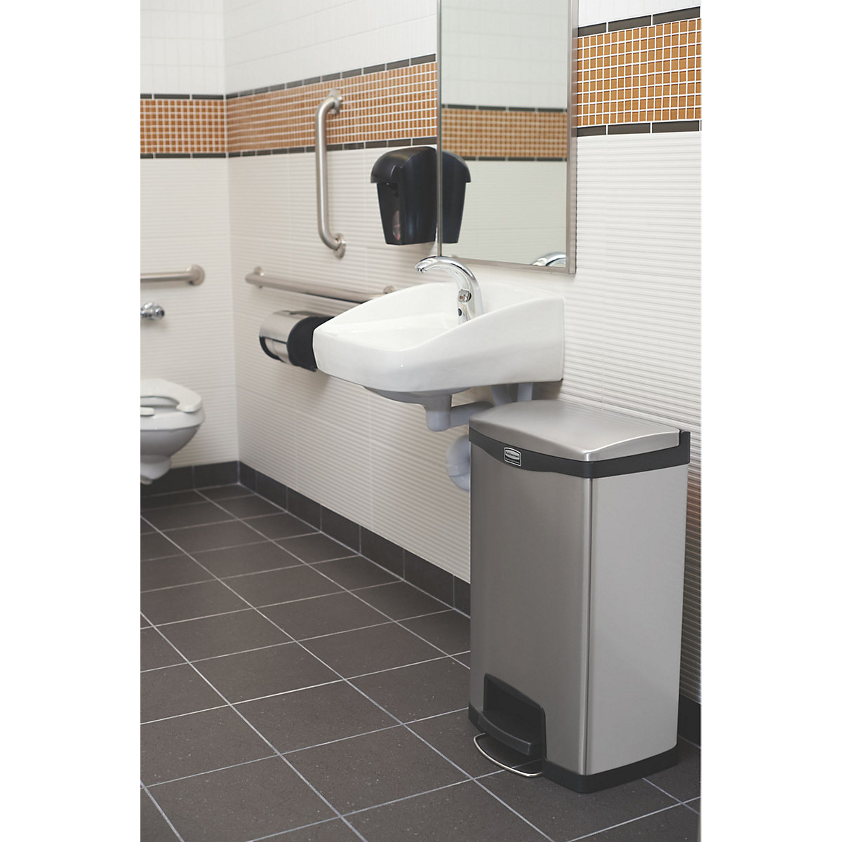 Rubbermaid – Colector de deșeuri din inox, cu pedală, SLIM JIM® (Imagine produs 5)