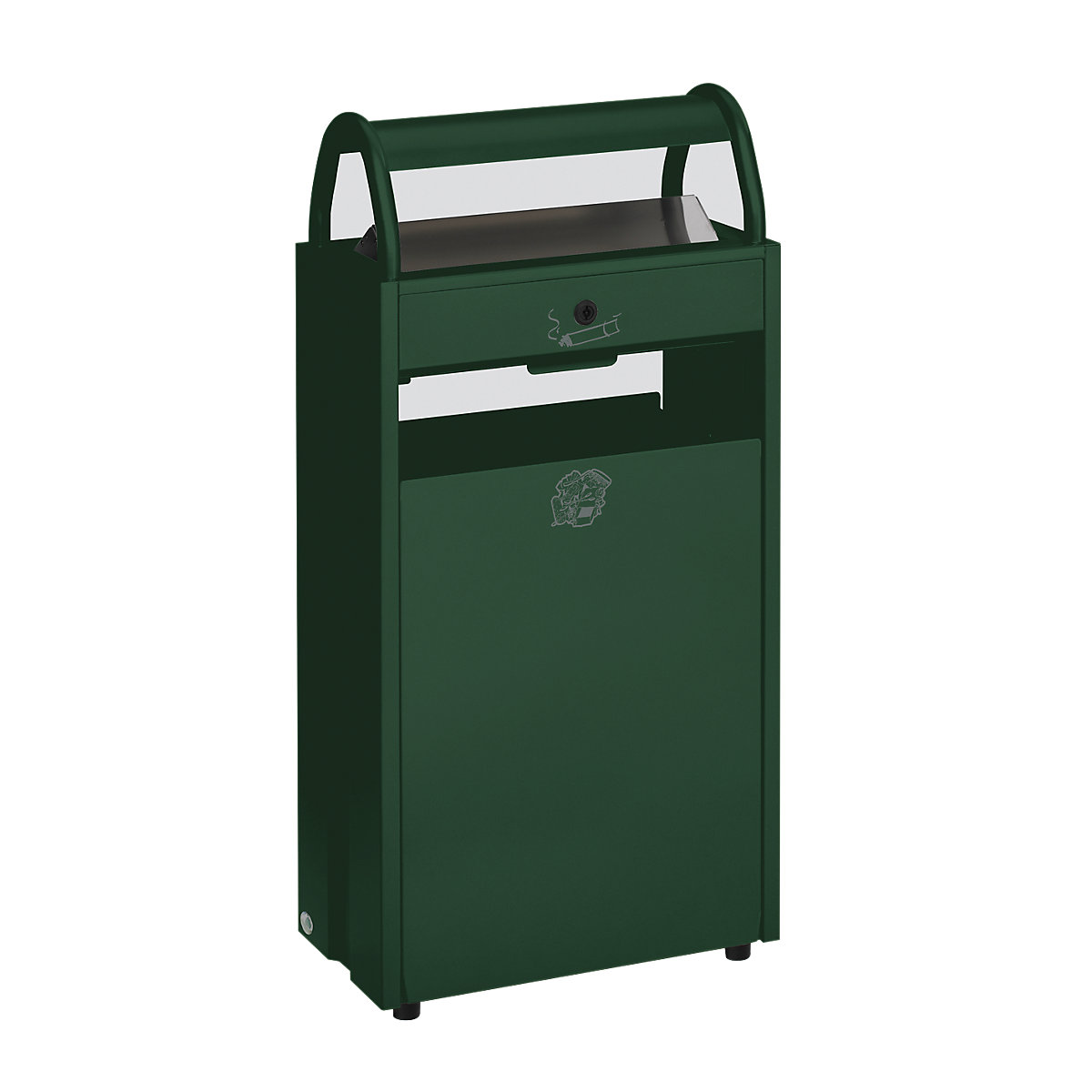 VAR – Coș de gunoi cu scrumieră, volum 60 l, lăț. x î. x ad. 480 x 960 x 250 mm, verde RAL 6005