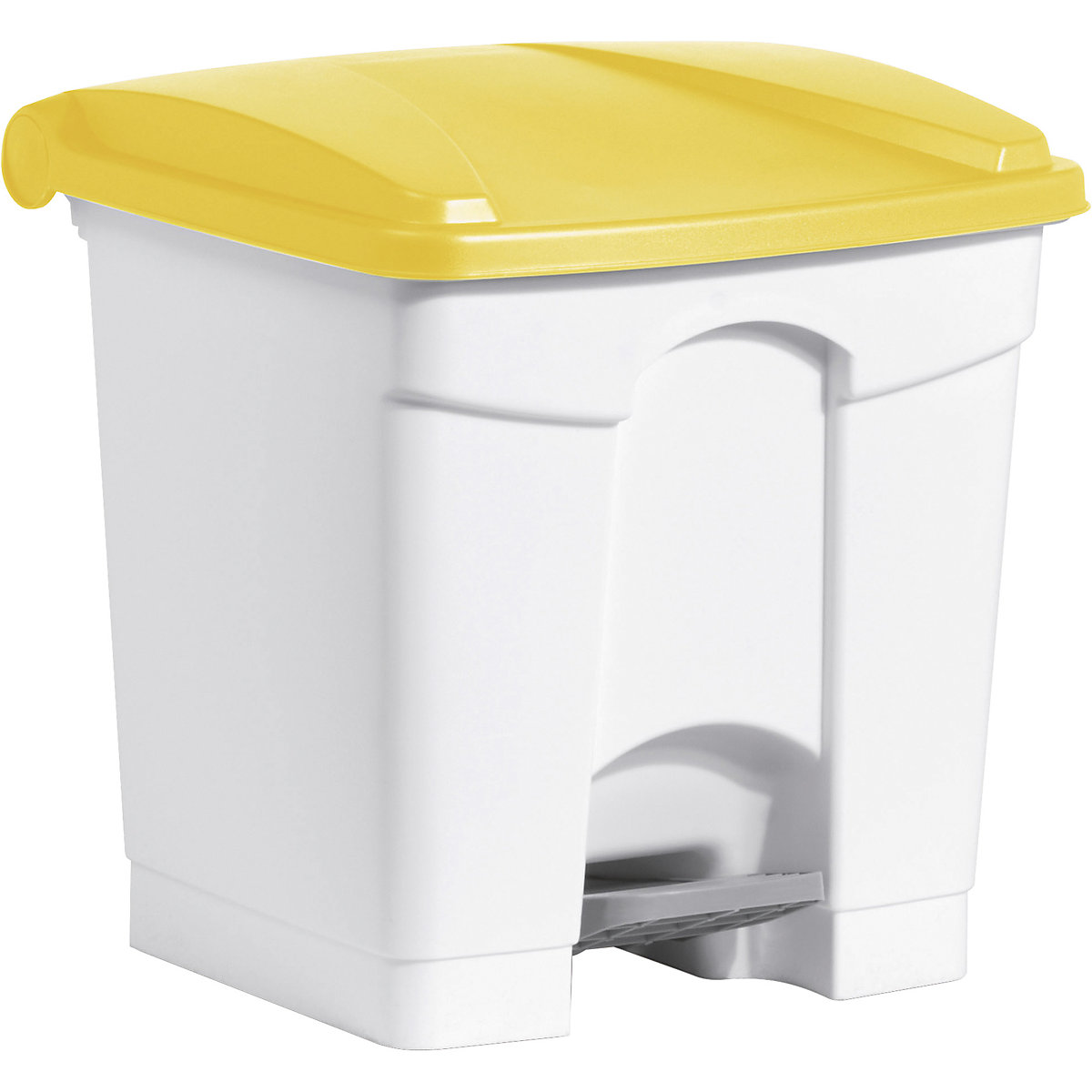Coș de gunoi cu pedală – helit, volum 30 l, lăț. x î. x ad. 410 x 440 x 400 mm, alb, capac galben-6