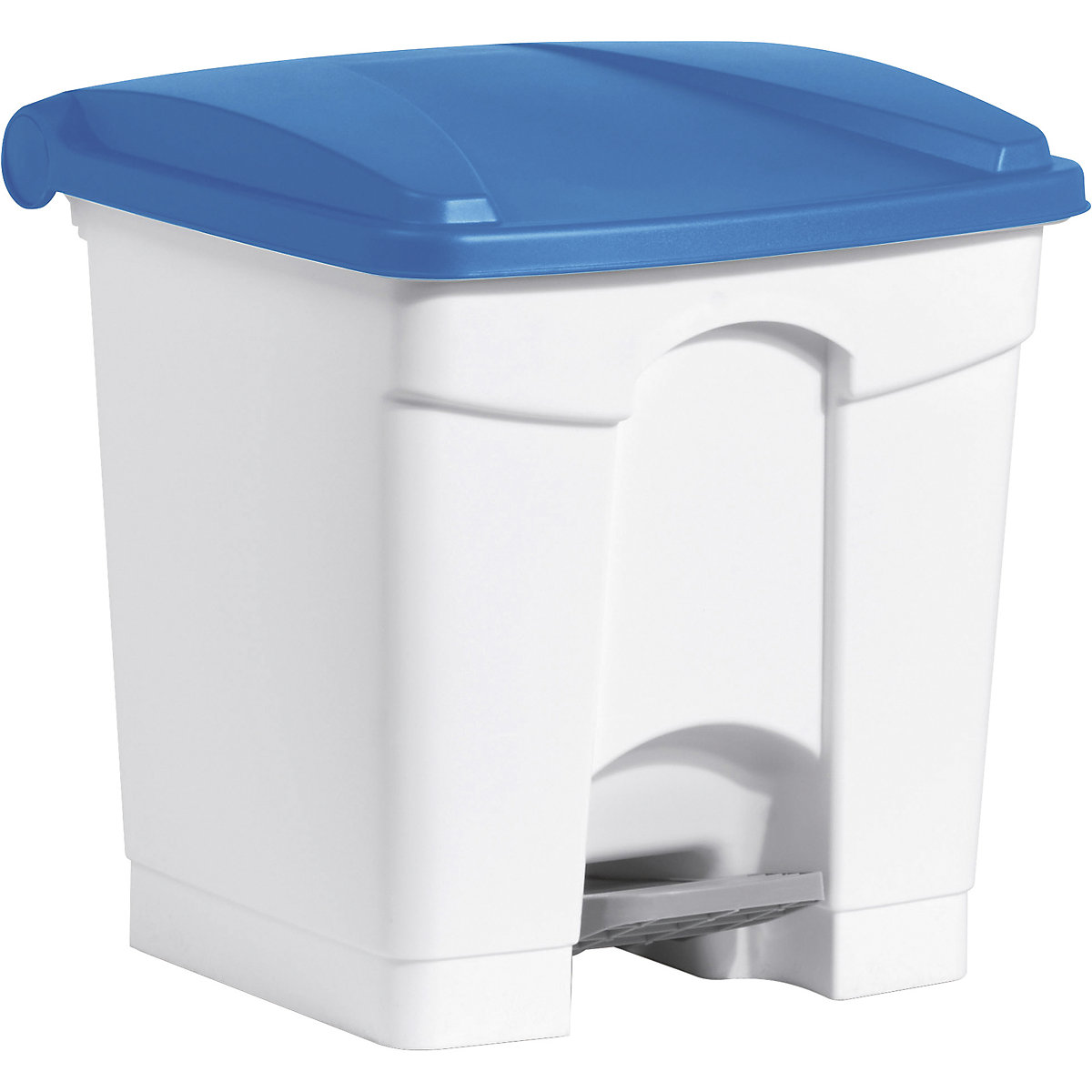 Coș de gunoi cu pedală – helit, volum 30 l, lăț. x î. x ad. 410 x 440 x 400 mm, alb, capac albastru-5