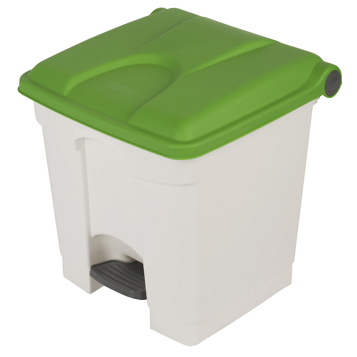 EUROKRAFTbasic – Colector de deșeuri cu pedală, volum 30 l, lăț. x î. x ad. 410 x 435 x 400 mm, alb, capac verde