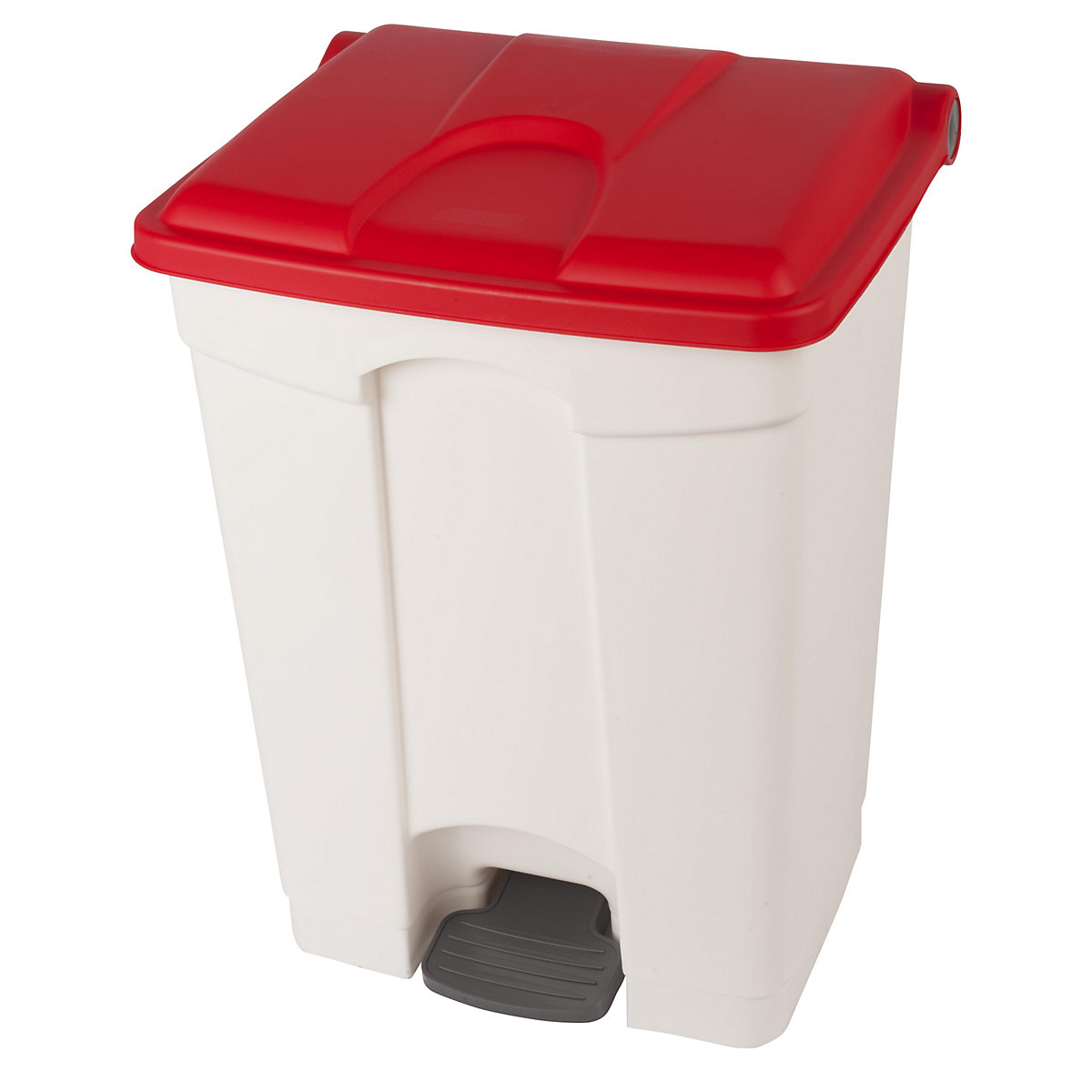 EUROKRAFTbasic – Colector de deșeuri cu pedală, volum 70 l, lăț. x î. x ad. 505 x 675 x 415 mm, alb, capac roșu