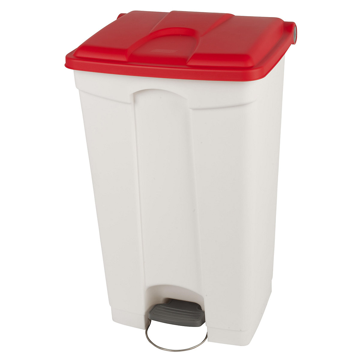 Colector de deșeuri cu pedală, volum 90 l, lăț. x î. x ad. 505 x 790 x 410 mm, alb, capac roșu