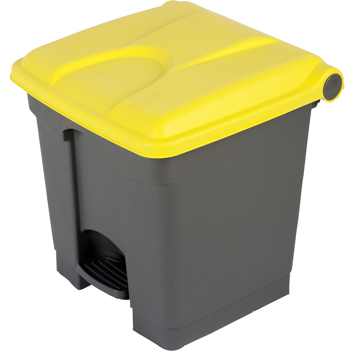 EUROKRAFTbasic – Colector de deșeuri cu pedală, volum 30 l, lăț. x î. x ad. 410 x 435 x 400 mm, gri, capac galben