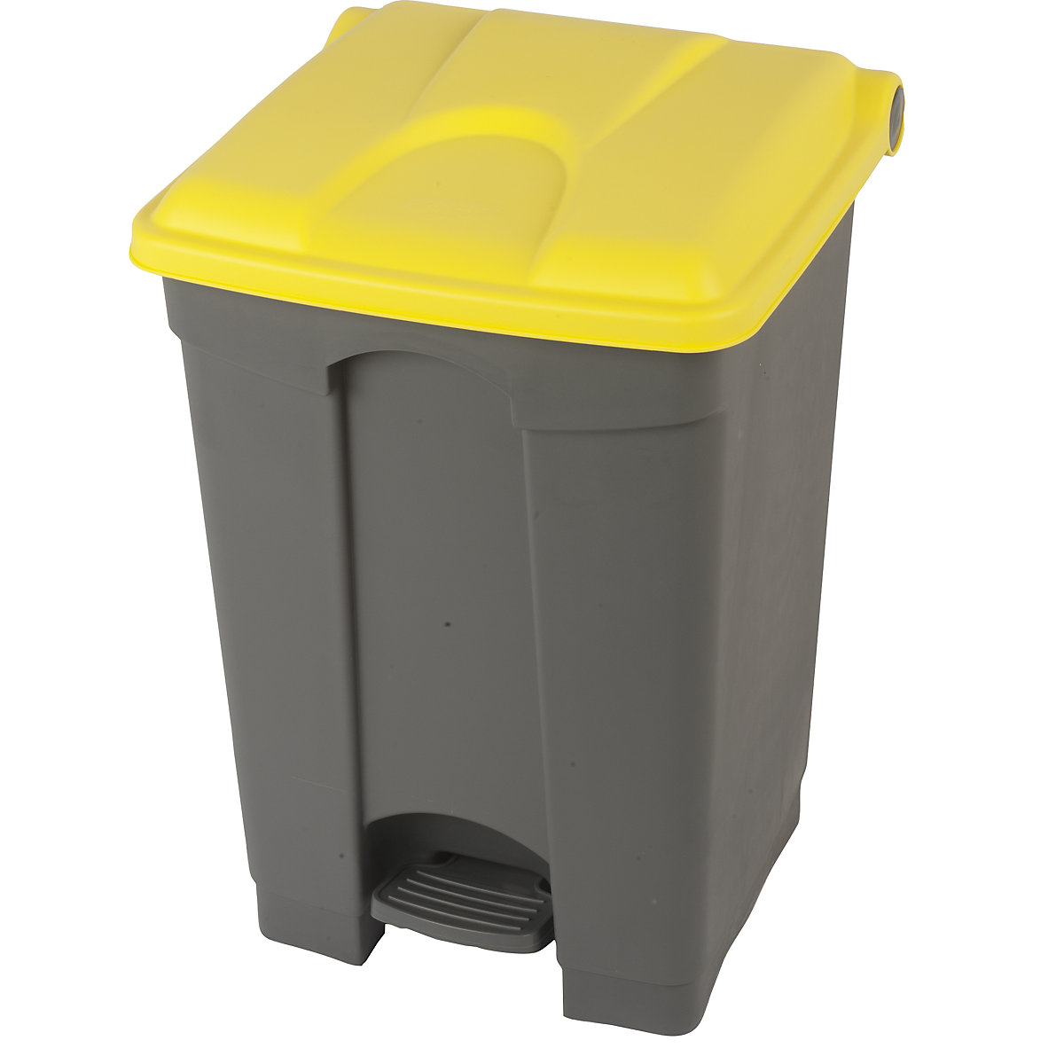 EUROKRAFTbasic – Colector de deșeuri cu pedală, volum 45 l, lăț. x î. x ad. 410 x 600 x 400 mm, gri, capac galben