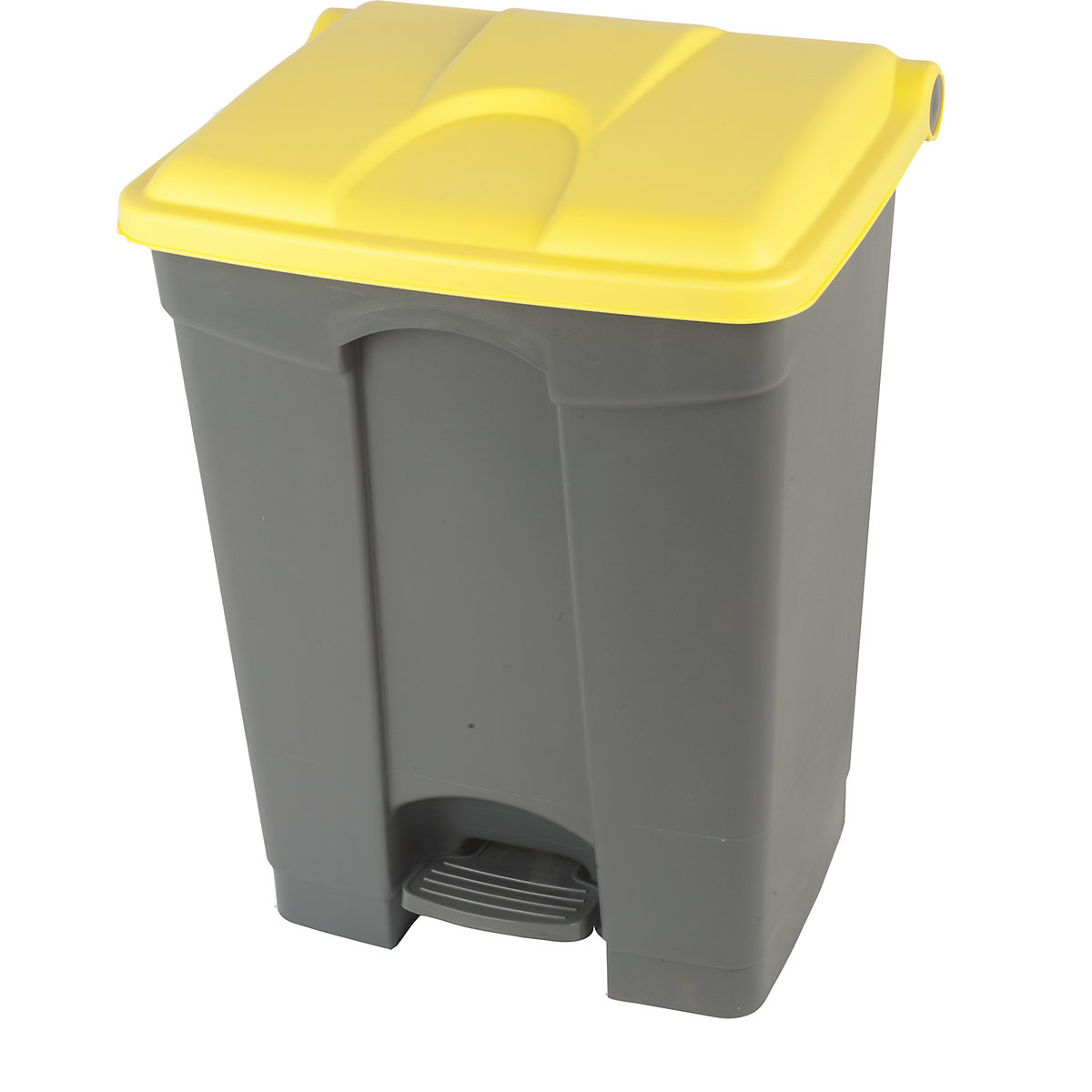 EUROKRAFTbasic – Colector de deșeuri cu pedală, volum 70 l, lăț. x î. x ad. 505 x 675 x 415 mm, gri, capac galben