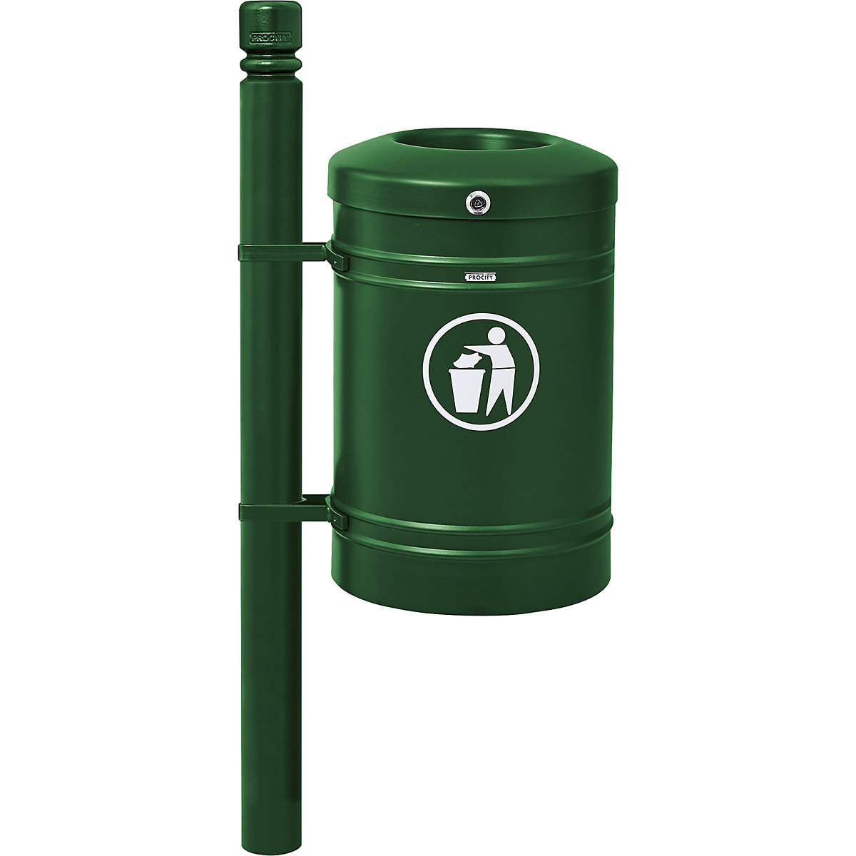 Coș de gunoi de exterior GUSTAVIA – PROCITY, volum 40 l, cu stâlp lateral, verde-2