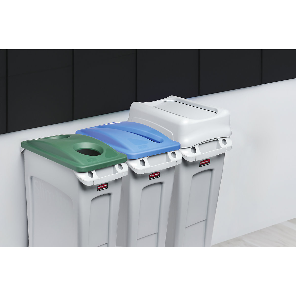 Stație de sortare a materialelor reciclabile SLIM JIM®, set de 3 – Rubbermaid (Imagine produs 4)-3