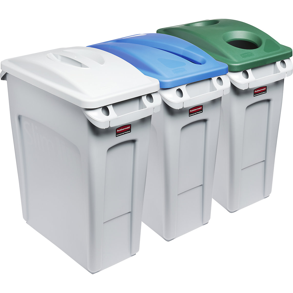 Stație de sortare a materialelor reciclabile SLIM JIM®, set de 3 – Rubbermaid