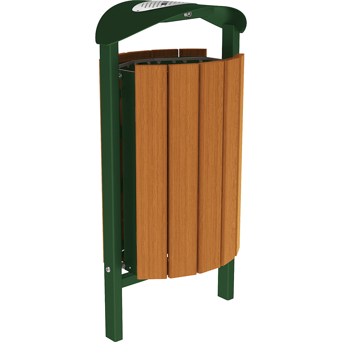 Coș de gunoi SILAOS® cu scrumieră – PROCITY, oțel / lemn de stejar, pentru betonare, verde/stejar-6