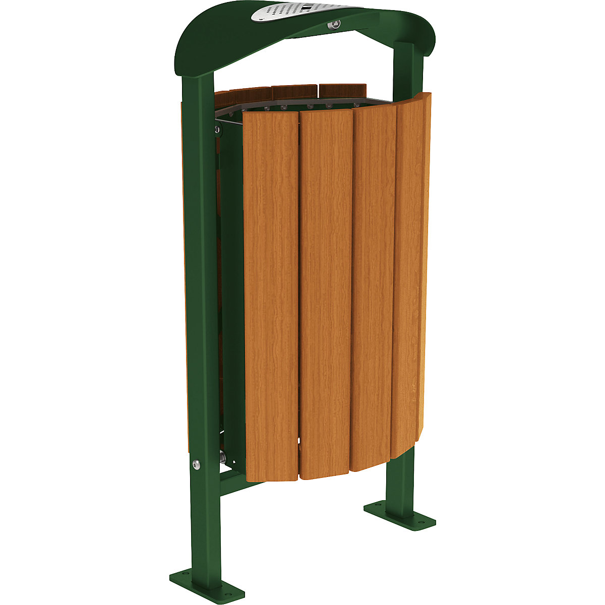 Coș de gunoi SILAOS® cu scrumieră – PROCITY, oțel / lemn de stejar, platformă de bază, verde/stejar-5