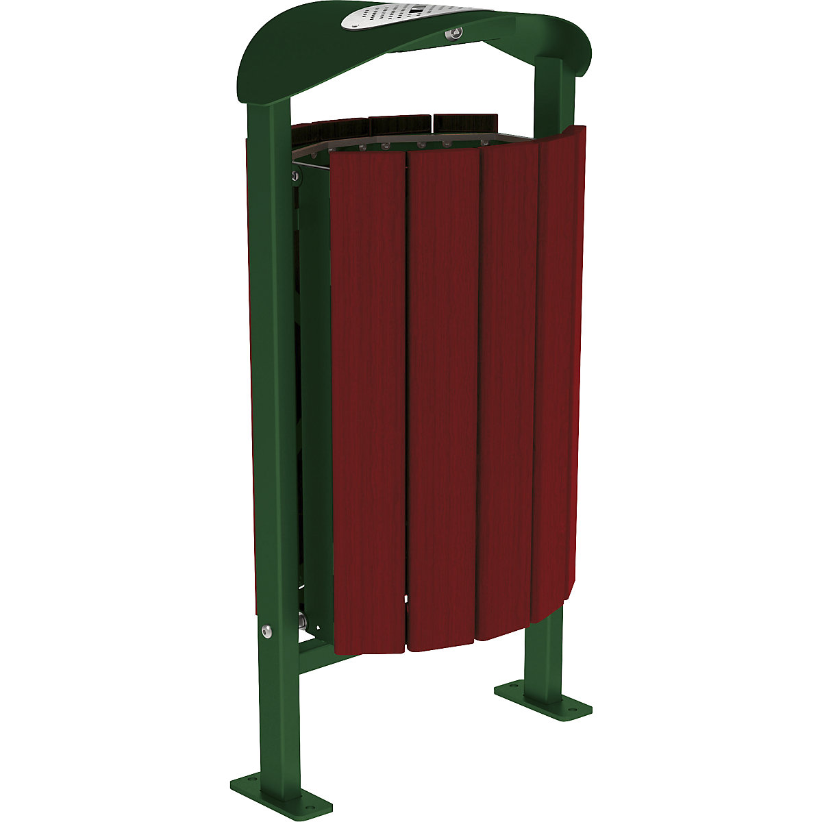 Coș de gunoi SILAOS® cu scrumieră – PROCITY, oțel / lemn de stejar, platformă de bază, verde/mahon-2