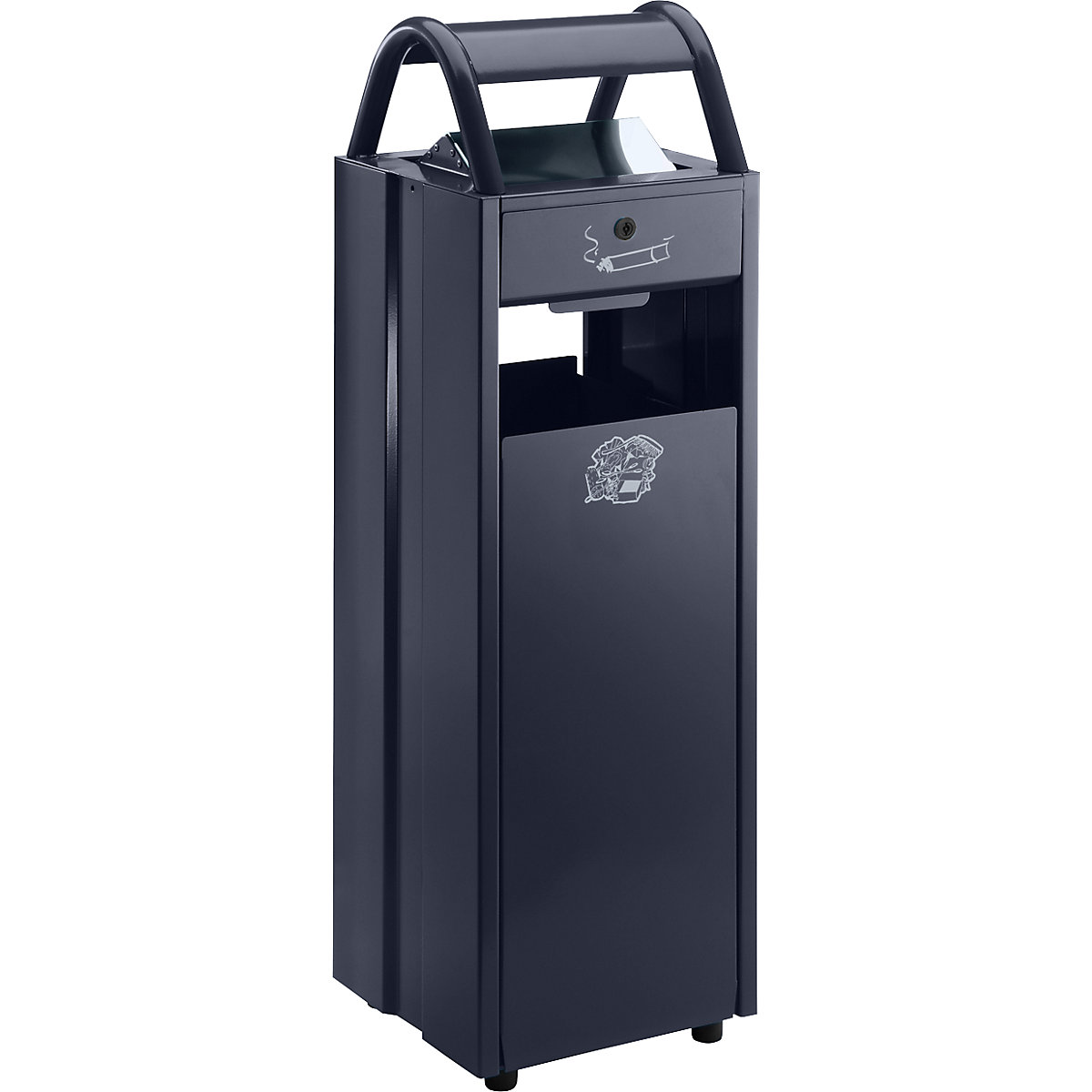 Colector de deșeuri cu scrumieră și acoperitoare de ploaie – VAR, volum 35 l, lăț. x î. x ad. 300 x 960 x 250 mm, gri negru RAL 7021-2