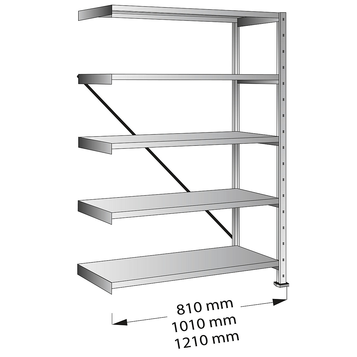 Raft cu inserare industrial și pentru depozit, lățime poliță 800 mm, 5 polițe, raft adițional cu adâncime de 700 mm
