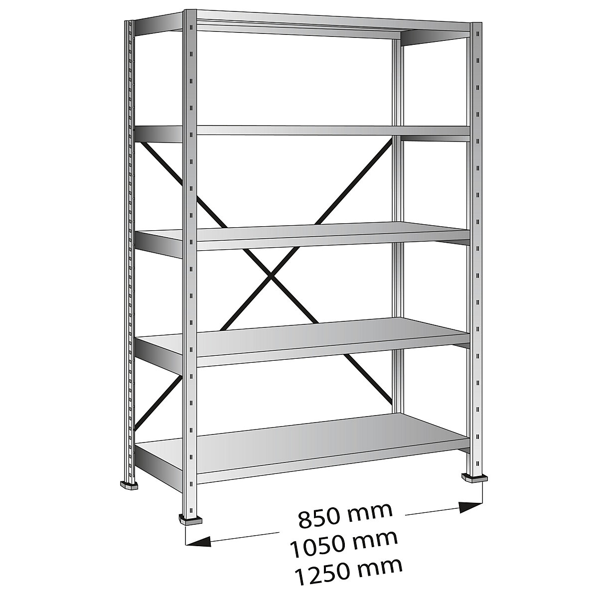 Raft cu inserare industrial și pentru depozit, lățime poliță 1200 mm, 5 polițe, raft de bază cu adâncime de 800 mm