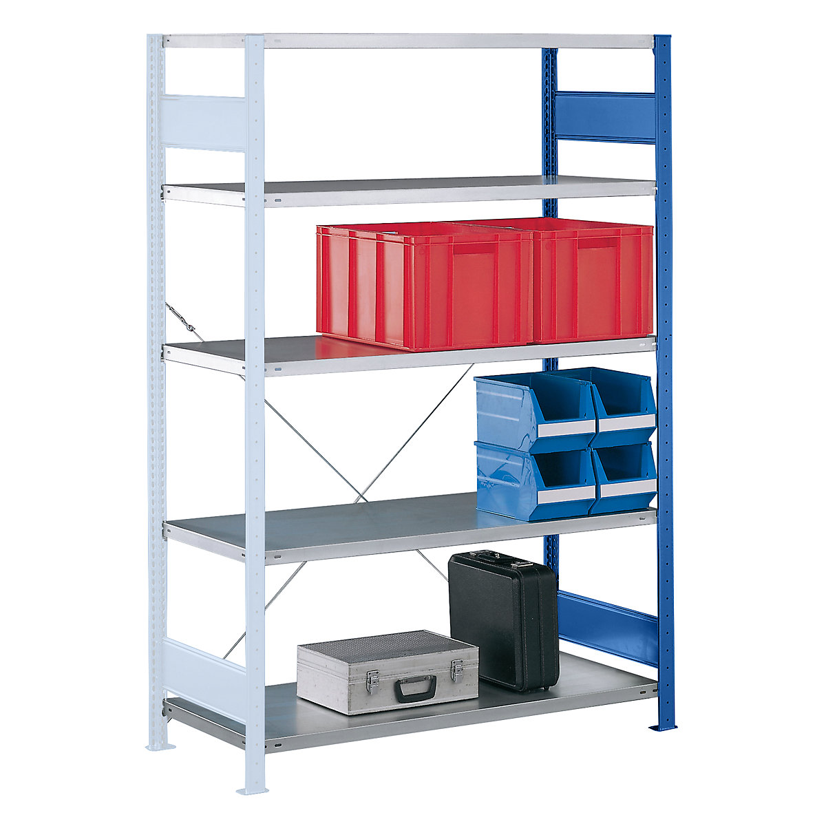 Raft cu inserare – eurokraft pro, un singur rând, lăț. x ad. poliță 1300 x 600 mm, albastru, înălțime 2000 mm, raft adițional