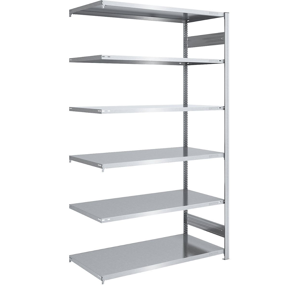 Raft cu inserare pentru depozit, zincat – eurokraft pro, î. x lăț. 2500 x 1300 mm, cu 6 polițe din oțel, raft adițional, sarcină maximă poliță 190 kg, adâncime 800 mm