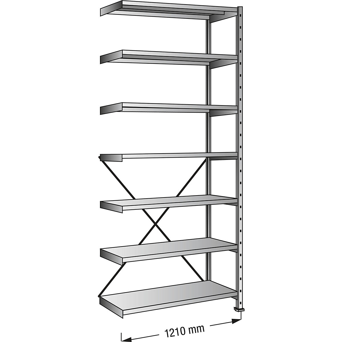 Raft cu inserare, zincat, 7 polițe, înălțime 2640 mm, lățime poliță 1200 mm, adâncime 1000 mm, raft adițional