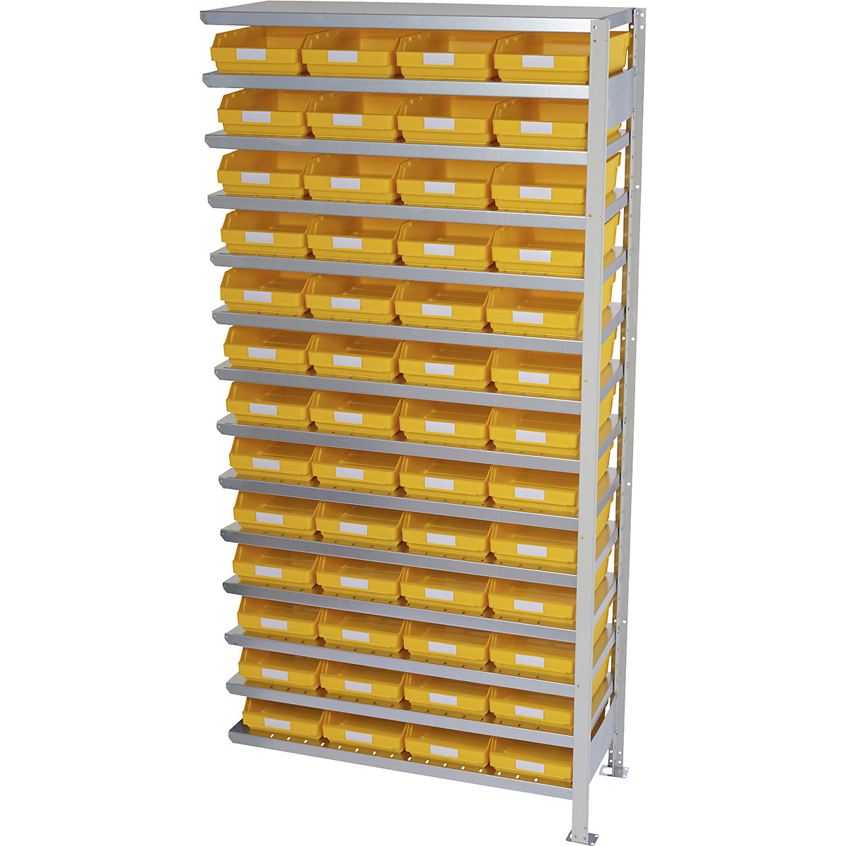 STEMO – Raft cu inserare cu navete pentru rafturi, înălțime raft 2100 mm, raft adițional, adâncime 300 mm, 52 navete galbene